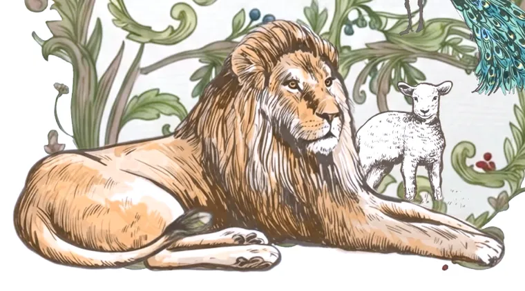 The lion and the lamb from the Beetopia label, resting together among the vines